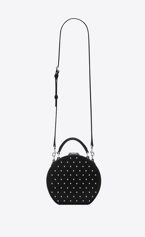SAINT LAURENT Mini bags Damen MICA Hutboxtasche aus schwarzem Leder mit silberfarbenen Nieten a_V4